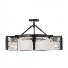  3164-6SF BLK-HWG - Aenon 6-Light Semi-Flush in Matte Black with Hammered Water Glass Shade
